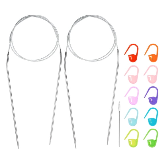 Uxcell 2pcs Knitting Needles Size US 1.5(2.5mm) Circular Needle 31 Inch(80cm) Round Metal Stainless Steel Needle with Marker for Handmade Projects DIY Knitting