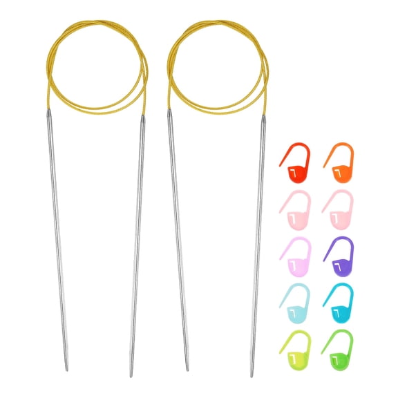 Uxcell 2pcs Knitting Needles Size US 1.5(2.5mm) Circular Needle 31 Inch(80cm) Round Metal Stainless Steel Needle with Markers for Handmade Projects DIY Knitting