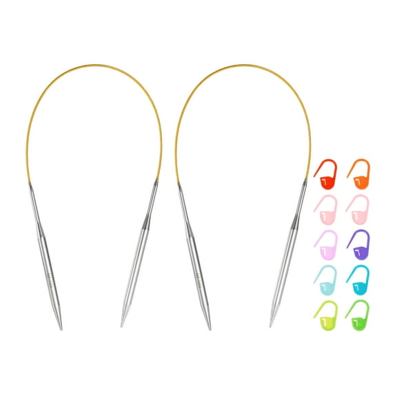 Uxcell 2pcs Knitting Needles Size US 10(6mm) Circular Needle 16 Inch(40cm) Round Metal Stainless Steel Needle with Markers for Handmade Projects DIY Knitting