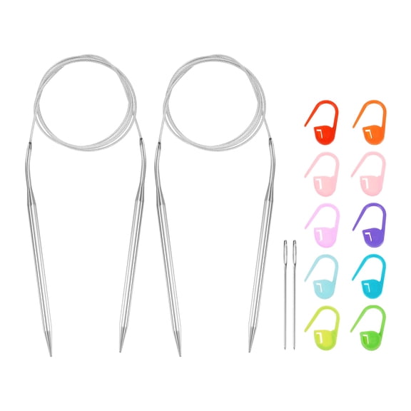 Uxcell 2pcs Knitting Needles Size US 10(6mm) Circular Needle 47 Inch(120cm) Round Metal Stainless Steel Needle with Needles for Handmade Projects DIY Knitting