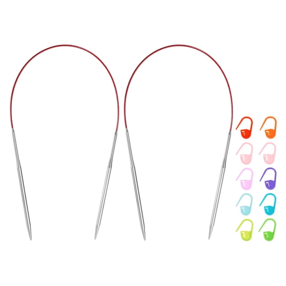 Uxcell 2pcs Knitting Needles Size US 6(4mm) Circular Needle 16 Inch(40cm) Round Metal Stainless Steel Needle with Markers for Handmade Projects DIY Knitting