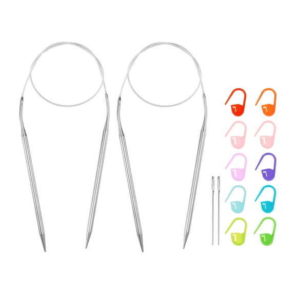 Uxcell 2pcs Knitting Needles Size US 8(5mm) Circular Needle 24 Inch(60cm) Round Metal Stainless Steel Needle with Needle for Handmade Projects DIY Knitting