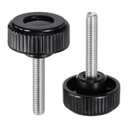 Uxcell 2pcs Knurled Clamping Knobs Thumb Screws M8 x 40mm Metric Male Thread 38mm Plastic Round Head Carbon Steel Stud Threaded Knob Thumbscrew Handle Hand Tightening Screw, Black