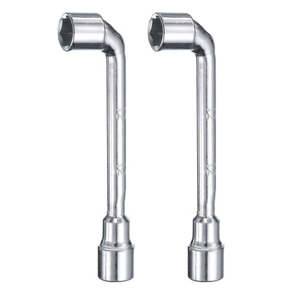 Uxcell 2pcs L Shaped Angled Hex Socket Wrench 12mm 45# Steel Double Ended Metric 6 Point Tubular Socket Spanner for General Repairing