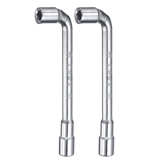 Uxcell 2pcs L Shaped Angled Hex Socket Wrench 6mm 45# Steel Double Ended Metric 6 Point Tubular Socket Spanner for General Repairing