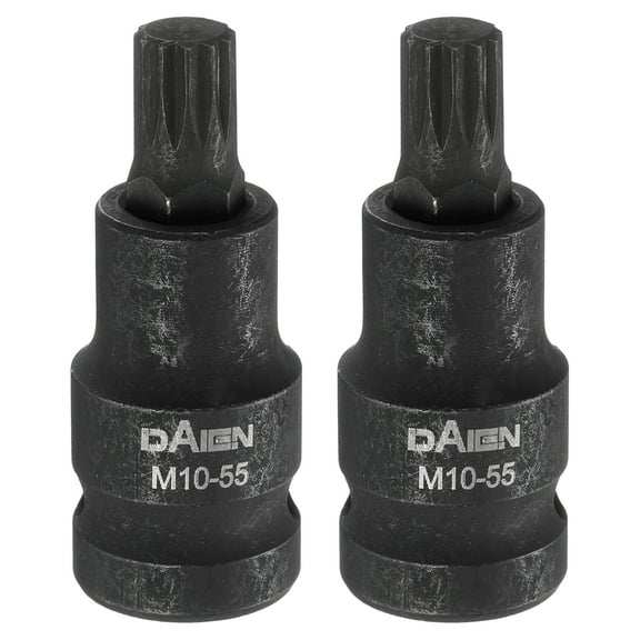 Uxcell 2pcs M10 Triple Square Bit Socket 55mm/2.17" Length 1/2" Square Drive 12 Point Spline Extension Impact Bit Power Nut Driver Set S2 Steel Socket Ratchet Wrench Bits, Black