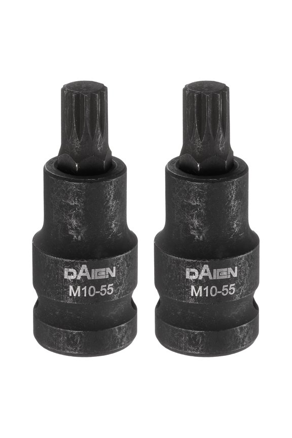 2pcs M10 Triple Square Bit Socket 55mm/2.17" Length 1/2" Square Drive 12 Point Spline Extension Impact Bit Power Nut Driver Set S2 Steel Socket Ratchet Wrench Bits, Black