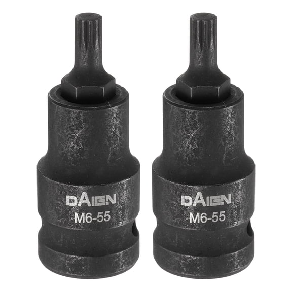 Uxcell 2pcs M6 Triple Square Bit Socket 55mm/2.17" Length 1/2" Square Drive 12 Point Spline Extension Impact Bit Power Nut Driver Set S2 Steel Socket Ratchet Wrench Bits, Black