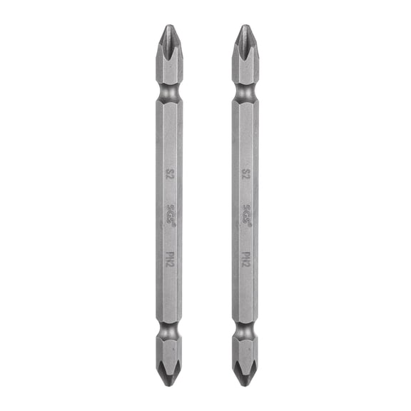 Uxcell 2pcs Magnetic Double Ended Screwdriver Bit 6.35mm PH2 4" Length 1/4" Hex Shank S2 Steel Two Sided Phillips Cross Screw Driver Bit