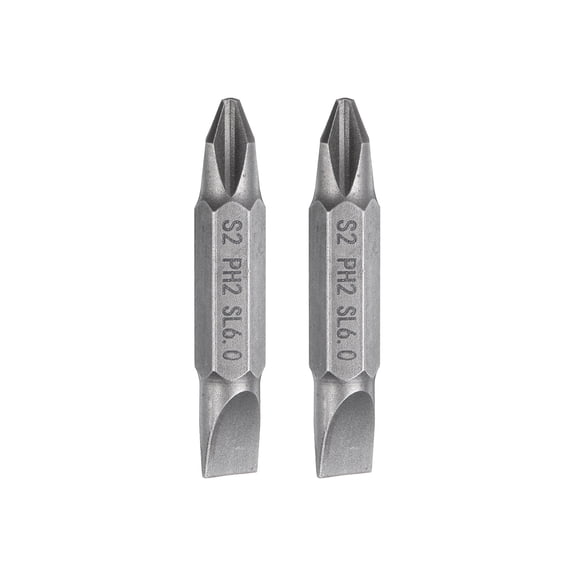 Uxcell 2pcs Magnetic Double Ended Screwdriver Bit 6mm PH2/SL6 1.5" Length 1/4" Hex Shank S2 Steel Phillips Cross Slotted Flat Screw Driver Bit, Grey