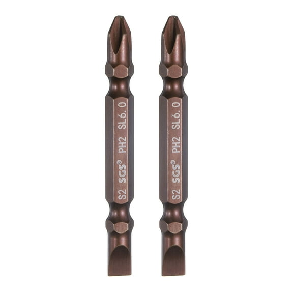 Uxcell 2pcs Magnetic Double Ended Screwdriver Bit 6mm PH2/SL6 2.56" Length 1/4" Hex Shank S2 Steel Phillips Cross Slotted Flat Screw Driver Bit, Red