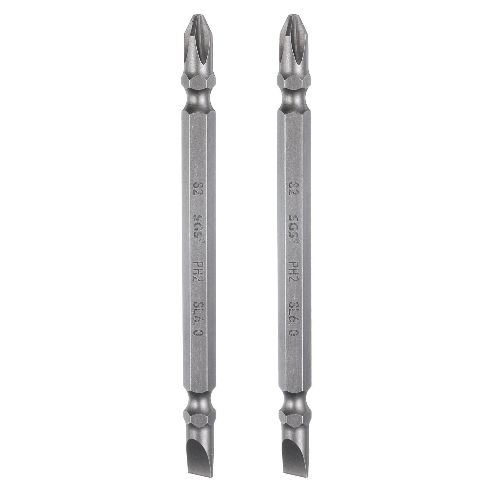Uxcell 2pcs Magnetic Double Ended Screwdriver Bit 6mm PH2/SL6 4" Length 1/4" Hex Shank S2 Steel Phillips Cross Slotted Flat Screw Driver Bit
