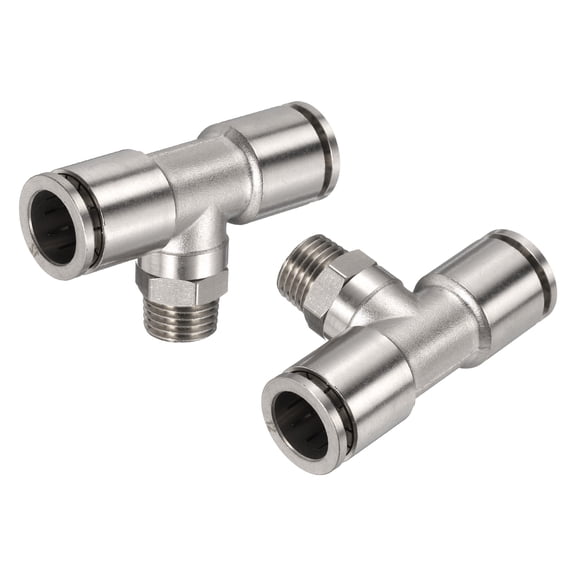Uxcell 2pcs Male Branch Tee 12mm Tube ID x 1/4" PT Thread Push to Connect Fittings Pneumatic Tube Pipe Fitting for Air Water System