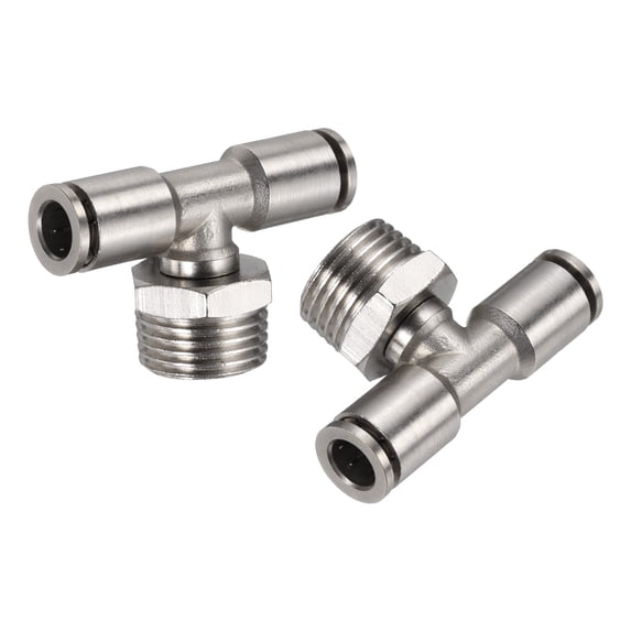 Uxcell 2pcs Male Branch Tee 8mm Tube ID x 1/2" PT Thread Push to Connect Fittings Pneumatic Tube Pipe Fitting for Air Water System