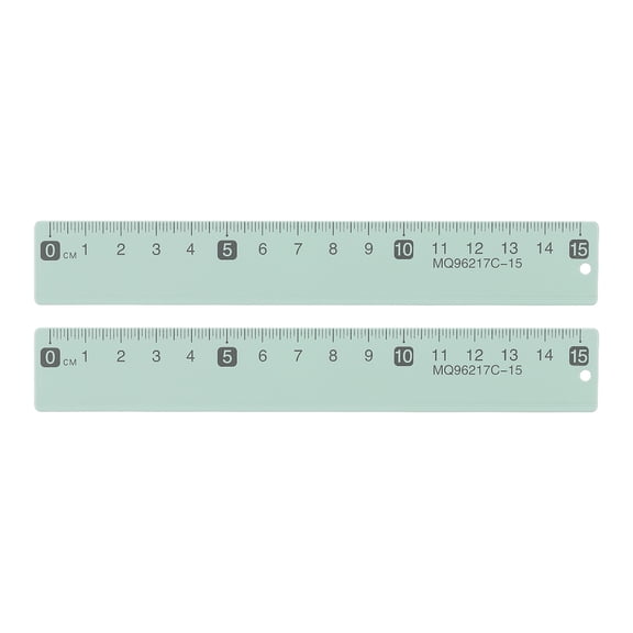 Uxcell 2pcs Metal Straight Ruler 6 Inch(15cm) Metric Aluminum Alloy Measuring Rulers Scale Tool with Hole for Measure Study Reading Classroom Office, Green