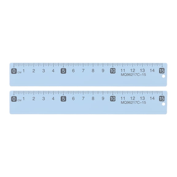Uxcell 2pcs Metal Straight Ruler 6 Inch(15cm) Metric Aluminum Alloy Measuring Rulers Scale Tool with Hole for Measure Study Reading Classroom Office, Ice Blue