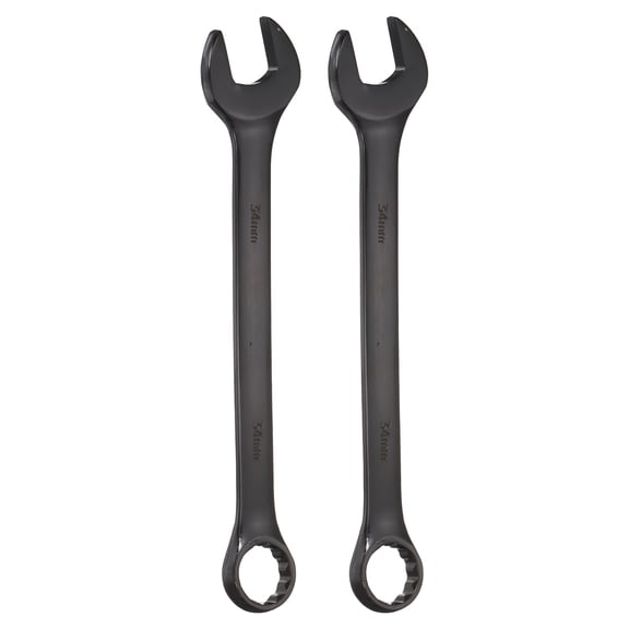 Uxcell 2pcs Metric Combination Wrench 34mm 12-Point Box & Open End Double Ended Wrenches Spanners Tools for Household Automotive Machinery DIY Repair, Black