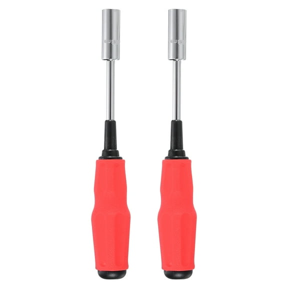 Uxcell 2pcs Metric Nut Driver 7mm Dia 175mm Shank Magnetic 6 Point Hex Socket Screwdriver with Non-Slip Handle