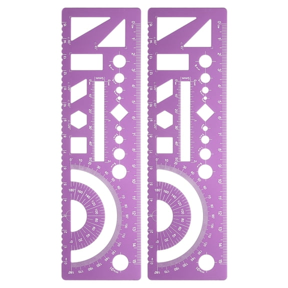 Uxcell 2pcs Multifunctional Geometric Rulers 15cm Metric and SAE Aluminum Straight Edge Protractor Angle Math Measuring Ruler Geometric Drawings Templates for Drawing Drafting, Rose