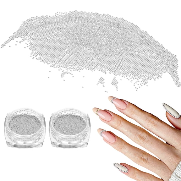 Uxcell 2pcs Nail Art Beads 0.02" (0.6mm) Mini Metal 3D Caviar Nails Beads Ball Nail Bubble Beads for Nail Art DIY Craft Decoration, Silver
