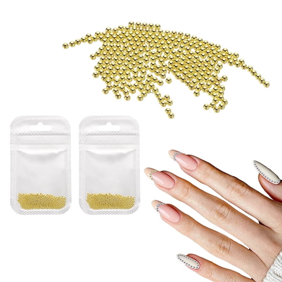 Uxcell 2pcs Nail Art Beads 0.06" Mini Metal Caviar Nails Beads Ball with Bag, Gold
