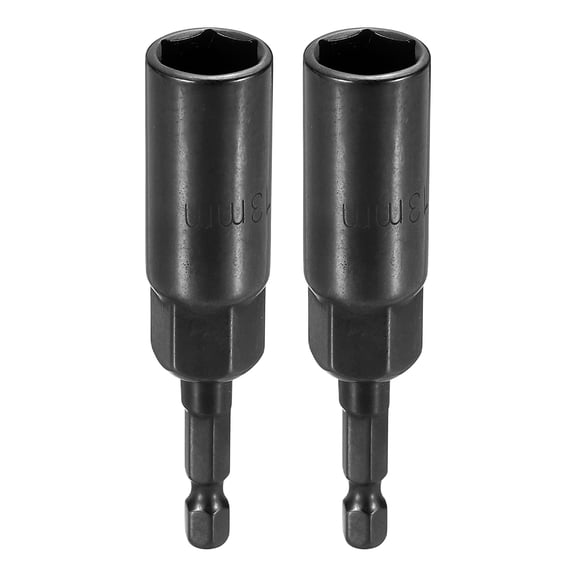 Uxcell 2pcs Nut Driver Drill Bit 13mm Metric Socket 1/4" Hex Shank 3.15" (80mm) Extra Long 6-Point Sockets Quick Change Cr-V Steel Bolt Setters for Power Drill Drivers, Black