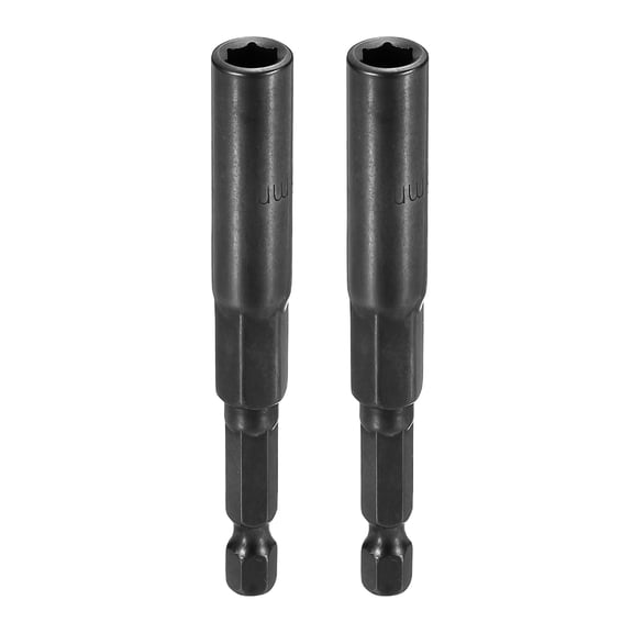 Uxcell 2pcs Nut Driver Drill Bit 6mm Metric Socket 1/4" Hex Shank 3.15" (80mm) Extra Long 6-Point Sockets Quick Change Cr-V Steel Bolt Setters for Power Drill Drivers, Black