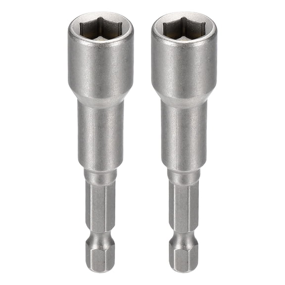 Uxcell 2pcs Nut Driver Drill Bit 9mm Metric Socket 1/4" Hex Shank 2.56" (65mm) Magnetic 6-Point Sockets Quick Change Cr-V Steel Bolt Setters for Power Drill Drivers, Gray