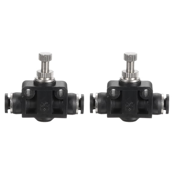 Uxcell 2pcs PSA-1/4 Air Flow Control Valve Push to Connect Fitting 1/4" OD x 1/4" OD In-Line Speed Controller Union Straight for Semi Truck Trailers Air Brake System, Black