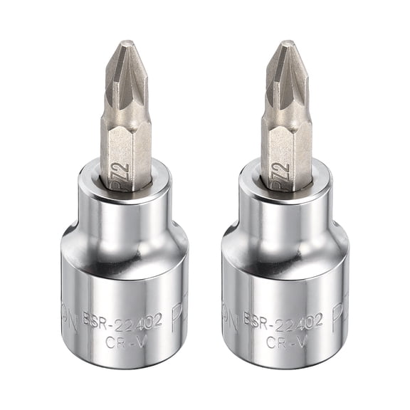 Uxcell 2pcs PZ2 Pozi Bit Socket 3/8" Drive 2" (48mm) Long CR-V Steel Screw Driver Drill Bit Socket Wrench for Pozi Head Screws Bolts