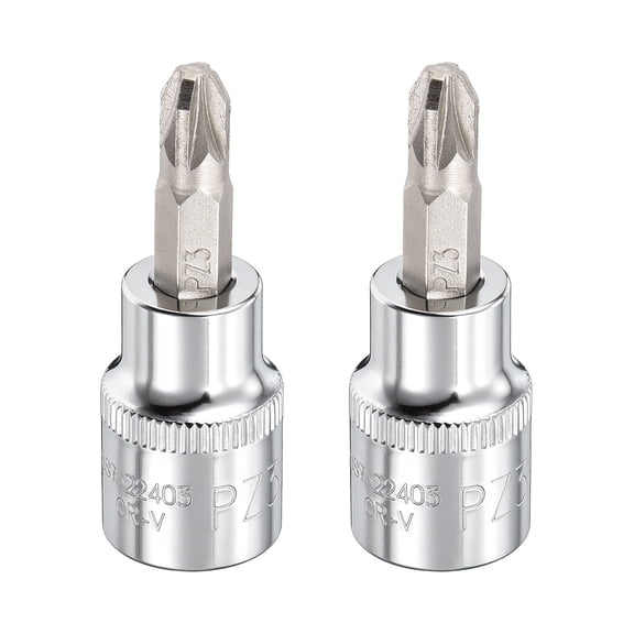 Uxcell 2pcs PZ3 Pozi Bit Socket 3/8" Drive 2" (48mm) Long CR-V Steel Screw Driver Drill Bit Socket Wrench for Pozi Head Screws Bolts