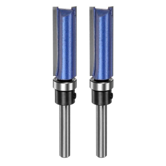 Uxcell 2pcs Pattern Flush Trim Router Bit 1-1/2" Cutting Length for Trimming, Silver Blue