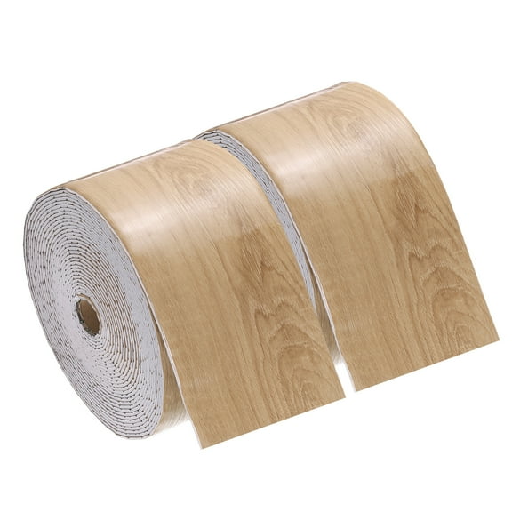 Uxcell 2pcs Peel and Stick Waterproof Wall Border, 4" x 394" Yellow Wood Grain Removable Wallpaper Border Sticker Trim Wall Edging Lines for Wall Corner Table Furniture Mirror Frame