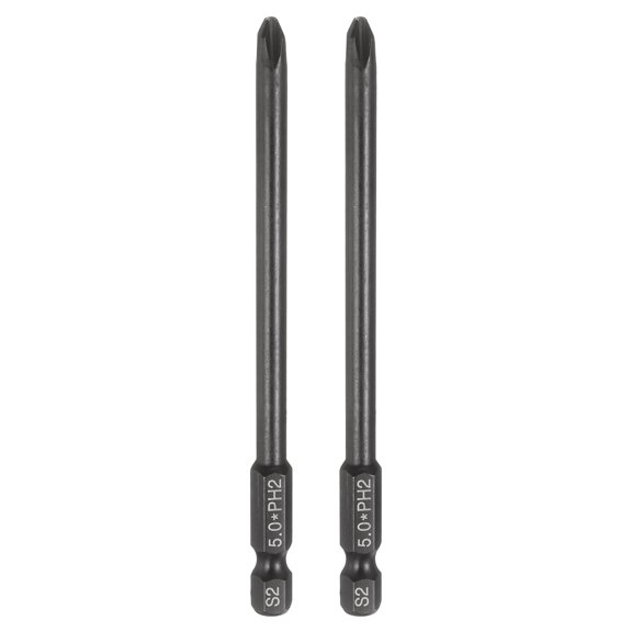 Uxcell 2pcs #2 Phillips Screwdriver Bit PH2 1/4" Hex Shank 4" (100mm) Long 0.2" Rod Magnetic Cross Head Drive Drill Bits S2 Steel Industrial Screw Driver Electric Power Tool, Black