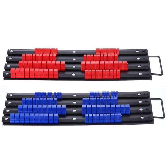 Uxcell 2pcs Portable Socket Organizer 1/4" 3/8" 1/2" Drive Socket Tray Holder with Handle Holds 160 Sockets, Red Blue