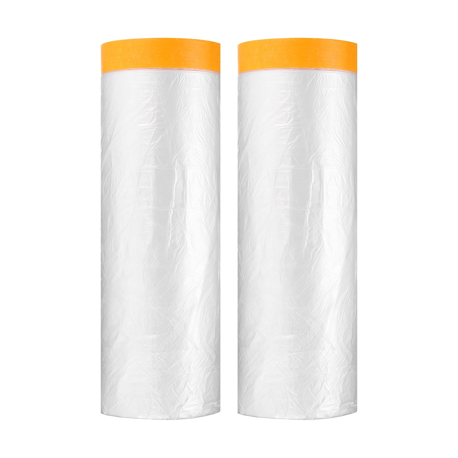 Uxcell 2pcs Pre-Taped Masking Film 110.2"x65ft Adhesive Tape and Drape Painters Plastic Drop Cloth Film with Tape Plastic Sheeting for Automotive Painting Covering, Clear