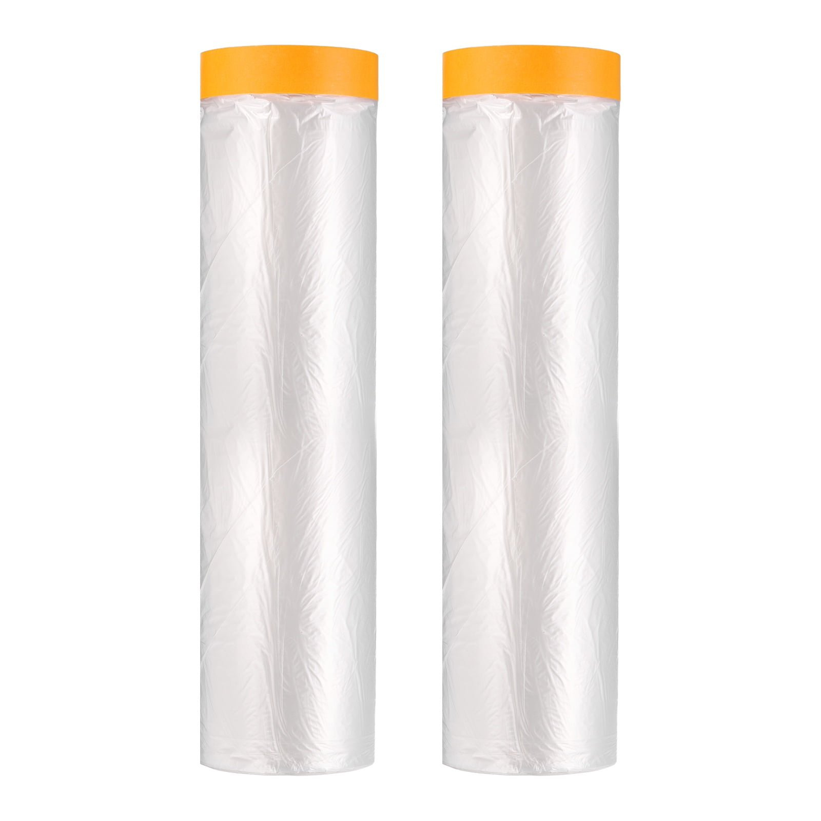 Uxcell 2pcs Pre-Taped Masking Film 110.2"x65ft Adhesive Tape and Drape Painters Plastic Drop Cloth Film with Tapes Plastic Sheeting for Automotive Painting Covering, Clear