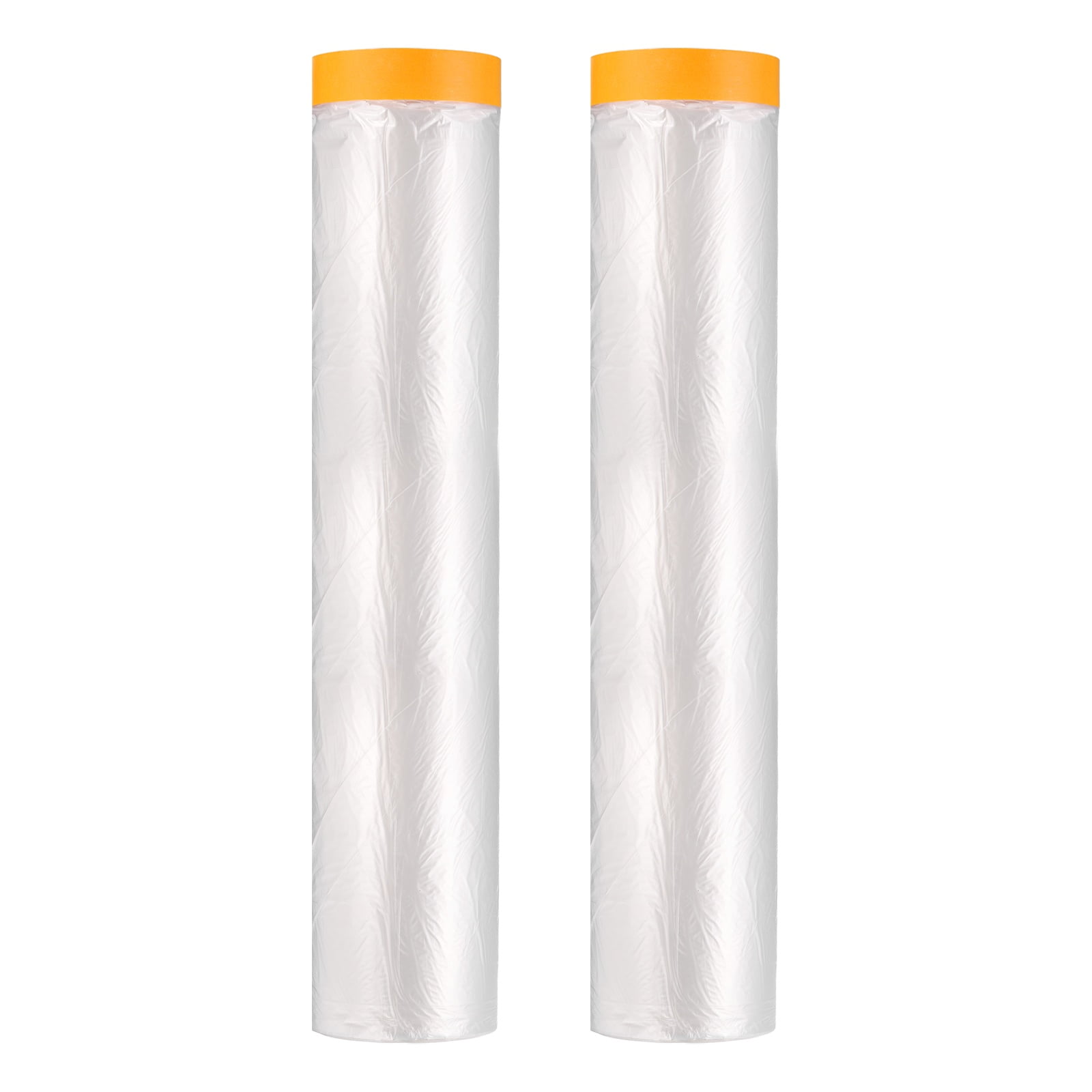 Uxcell 2pcs Pre-Taped Masking Film 129.9"x65ft Adhesive Tape and Drape Painters Plastic Drop Cloth Film with Tapes Plastic Sheeting for Automotive Painting Covering, Clear