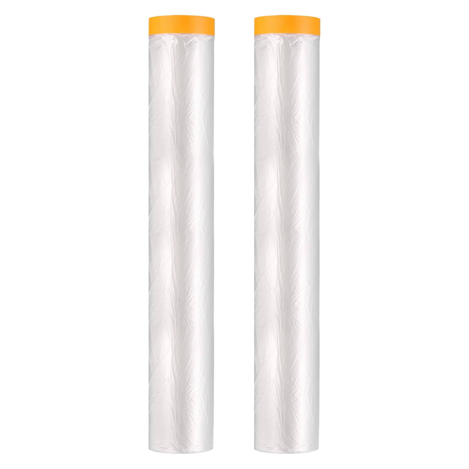 Uxcell 2pcs Pre-Taped Masking Film 157.5"x65ft Adhesive Tape and Drape Painters Plastic Drop Cloth Film with Tapes Plastic Sheeting for Automotive Painting Covering, Clear
