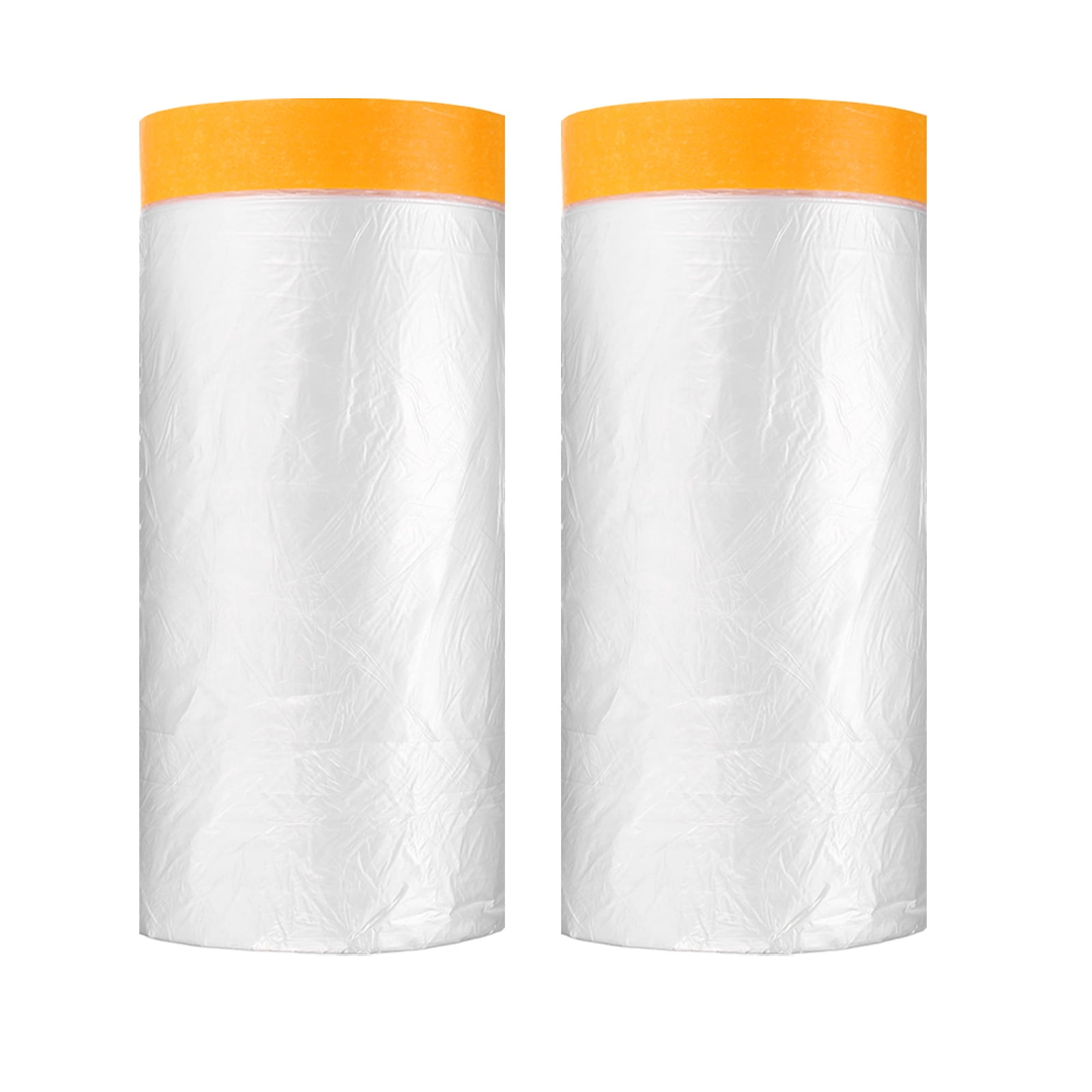 Uxcell 2pcs Pre-Taped Masking Film 59.1"x65ft Adhesive Tape and Drape Painters Plastic Drop Cloth Film with Tape Plastic Sheeting for Automotive Painting Covering, Clear