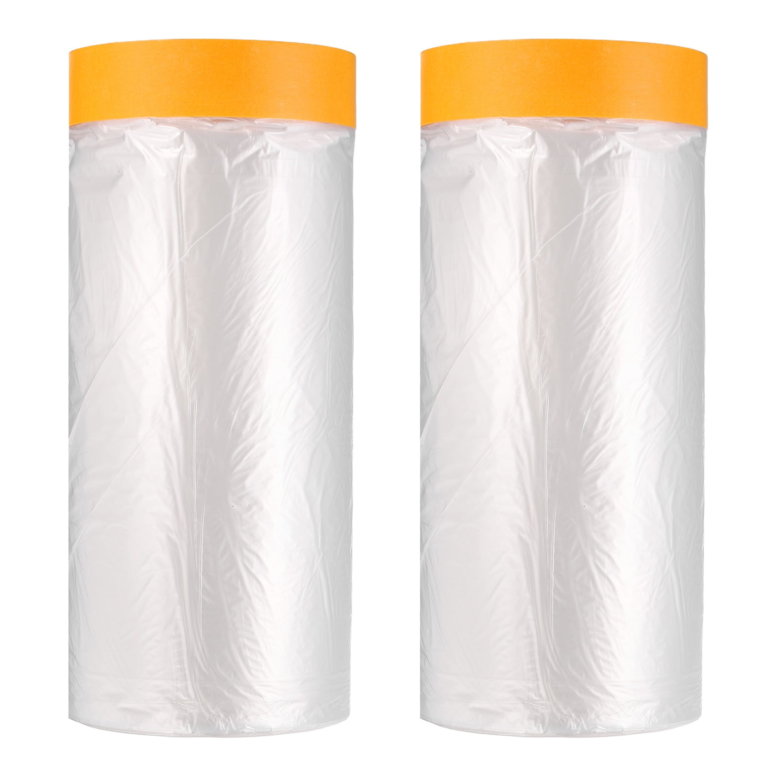 Uxcell 2pcs Pre-Taped Masking Film 70.9"x65ft Adhesive Tape and Drape Painters Plastic Drop Cloth Film with Tapes Plastic Sheeting for Automotive Painting Covering, Clear