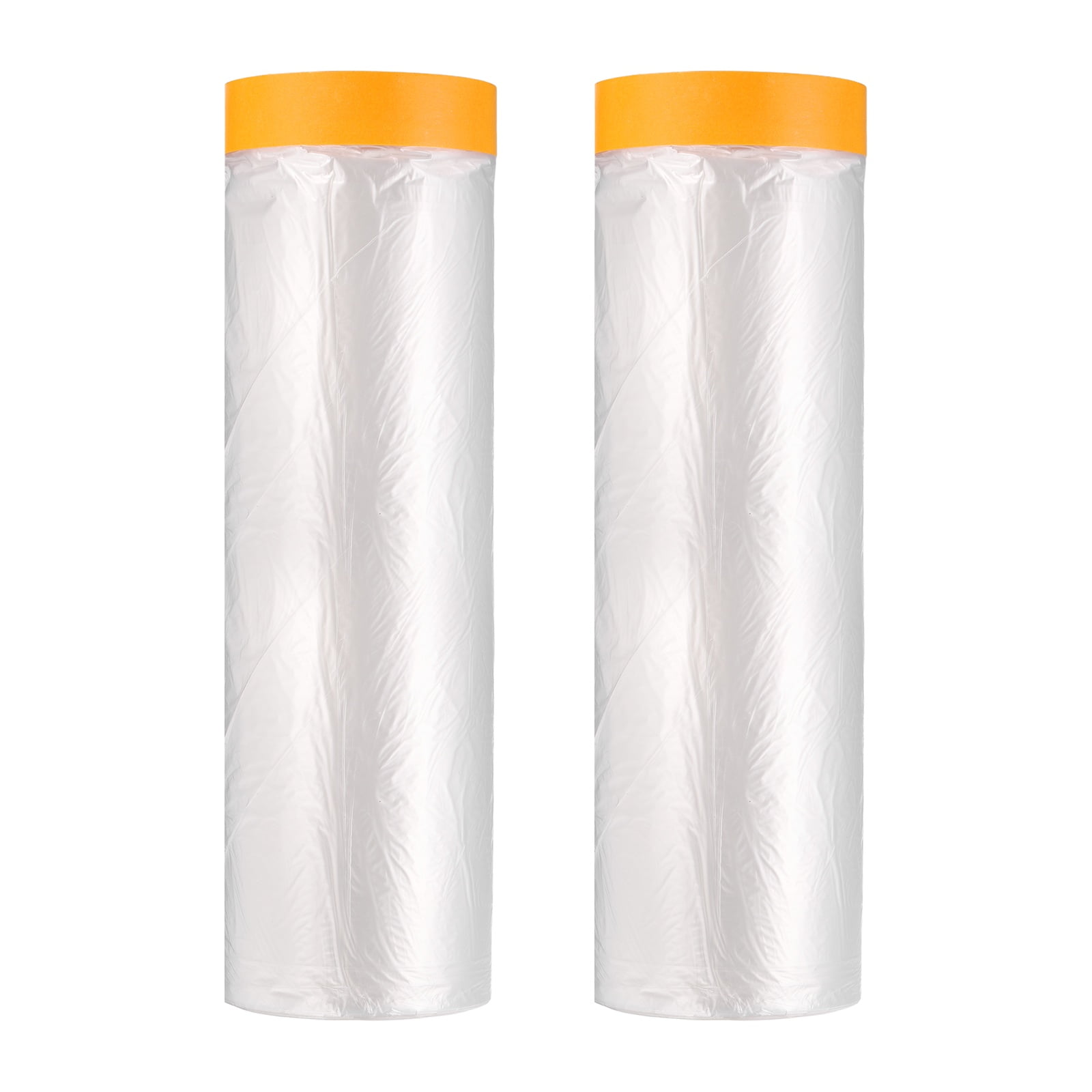 Uxcell 2pcs Pre-Taped Masking Film 94.5"x65ft Adhesive Tape and Drape Painters Plastic Drop Cloth Film with Tapes Plastic Sheeting for Automotive Painting Covering, Clear