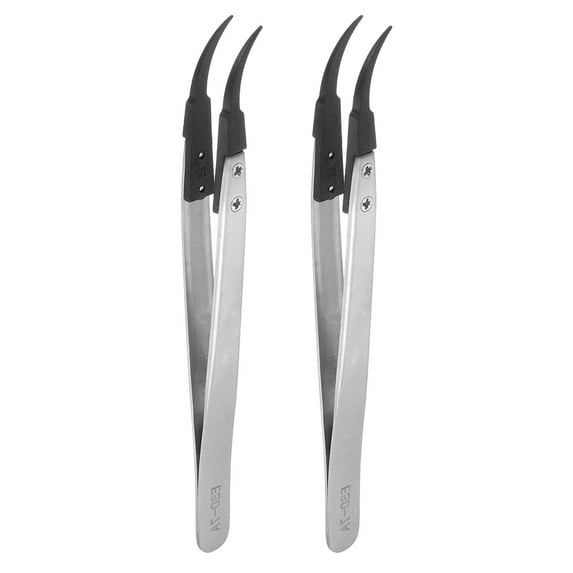 Uxcell 2pcs Precision Ceramic Tweezer 5" Stainless Steel Tweezers Anti-Static Curved Head