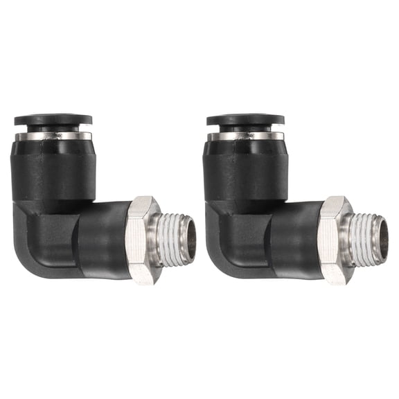 Uxcell 2pcs Push to Connect Tube Fitting 1/8" BSPT Male Thread x 8mm ID 90 Degree Pneumatic Quick Connect Air Fittings, Black