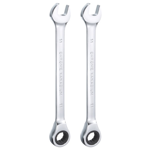 Uxcell 2pcs Ratcheting Combination Wrench 11mm Metric 12PT Cr-V Ratchet Wrench 72 Tooth and 5° Movement Gear Spanner