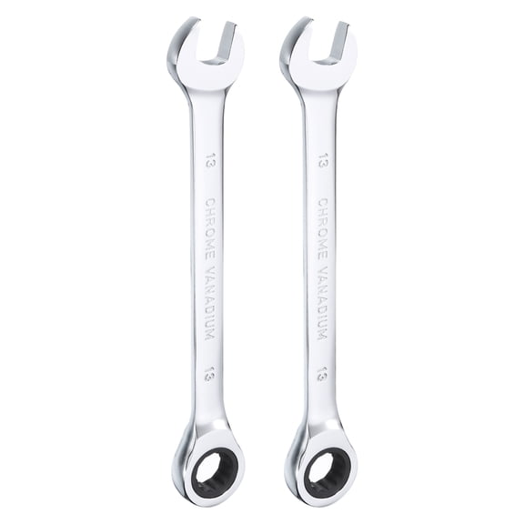 Uxcell 2pcs Ratcheting Combination Wrench 13mm Metric 12PT Cr-V Ratchet Wrench 72 Tooth and 5° Movement Gear Spanner