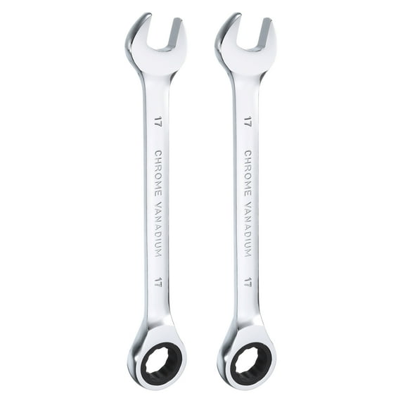 Uxcell 2pcs Ratcheting Combination Wrench 17mm Metric 12PT Cr-V Ratchet Wrench 72 Tooth and 5° Movement Gear Spanner