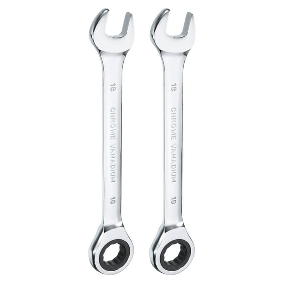 Uxcell 2pcs Ratcheting Combination Wrench 18mm Metric 12PT Cr-V Ratchet Wrench 72 Tooth and 5° Movement Gear Spanner