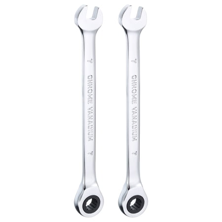 Uxcell 2pcs Ratcheting Combination Wrench 7mm Metric 12PT Cr-V Ratchet Wrench 72 Tooth and 5° Movement Gear Spanner