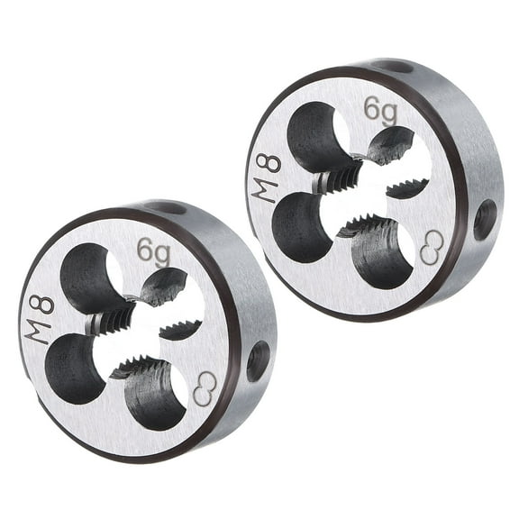 Uxcell 2pcs Round Threading Die M8 x 1.25 Metric Thread Right Hand Screw Cutting Fixed Dies, Alloy Tool Steel Tapping Repair Tool